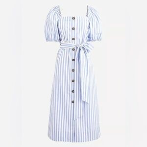 J. Crew Women's Small Cottage Dress in Blue Stripe w/ Puff Sleeves